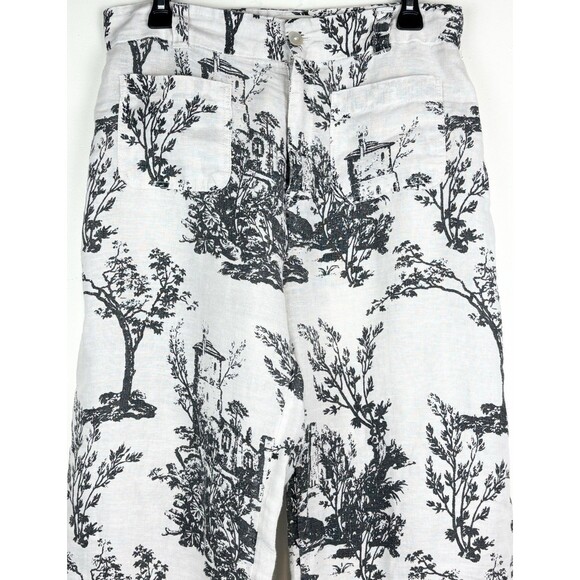 Joie Wide Leg Cropped 100% Linen Toile Black Pants, Size 10 - Picture 2 of 6